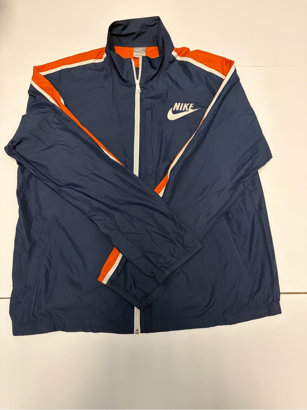 Nike Navy Windbreaker Jacket with Orange and White Trim
